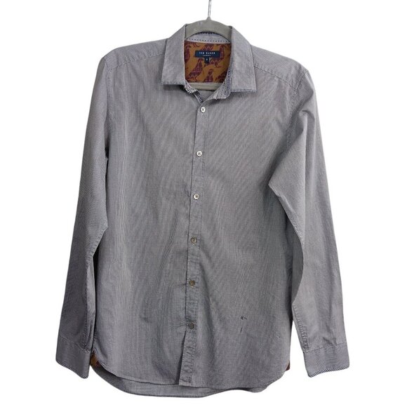 TED BAKER LONDON Men's Long Sleeve Button Down Shirt Striped Gray Size 3 Cotton - Picture 1 of 6